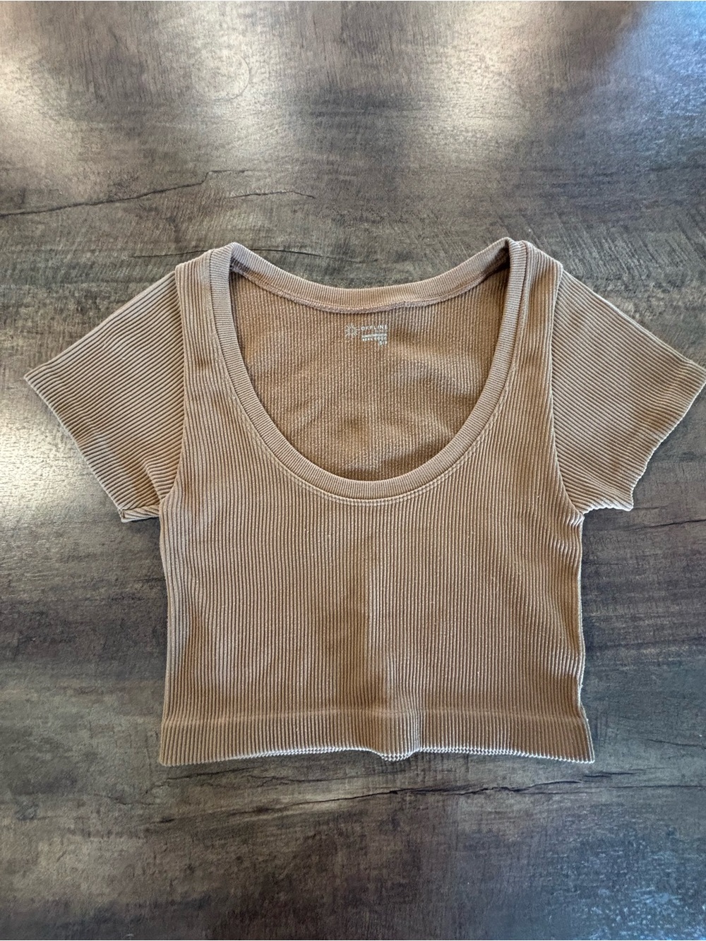 aerie OFFLINE Ribbed Scoop Crop Top in Light Brown